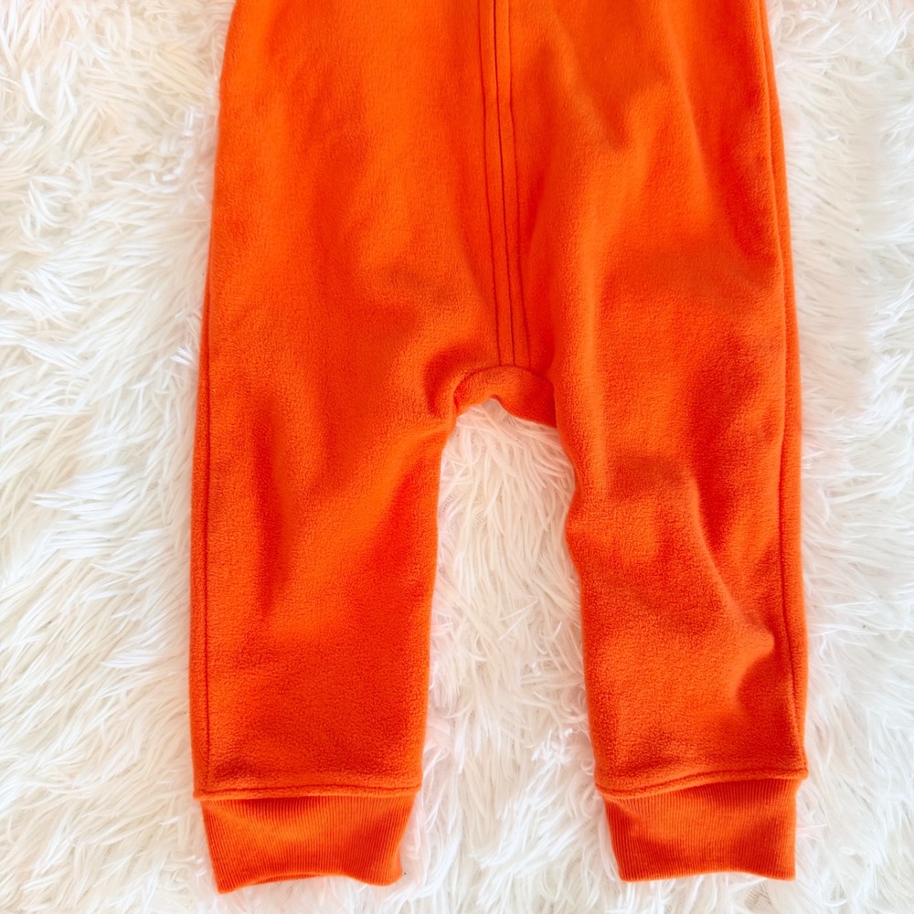 Carter's Baby 9M Pumpkin Fleece Jumpsuit Halloween Costume Orange Hooded Romper - Picture 3 of 8